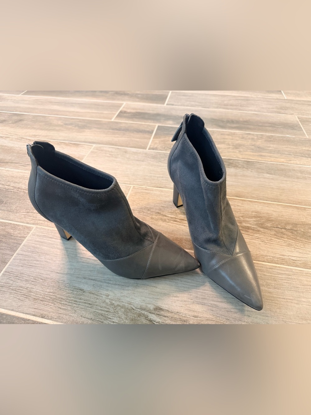 Cole Haan Grand 360 VianaCharcoal Gray Pointed Toe Suede & Leather Ankle Booties